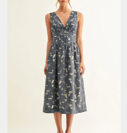 ADELYN RAE Arleta Jacquard Chambray Sleeveless Corset Midi Dress Denim Blue Jacquard