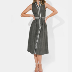 ADELYN RAE Reya Contrast Pipped Stripe Sleeveless Shirt Midi Dress Charcoal/White
