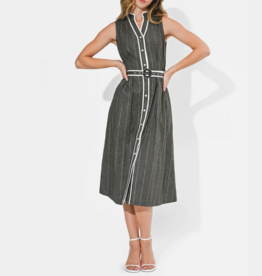 ADELYN RAE Reya Contrast Pipped Stripe Sleeveless Shirt Midi Dress Charcoal/White