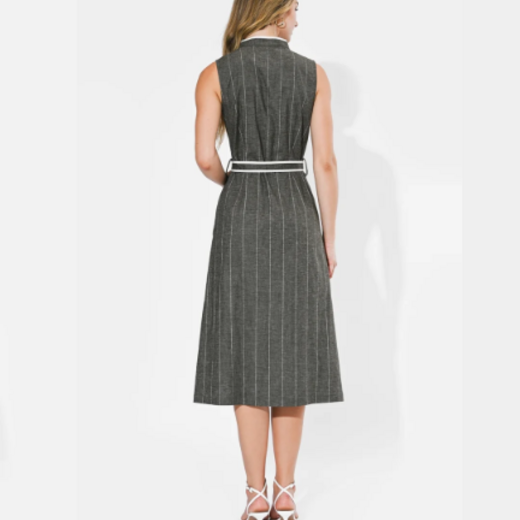 ADELYN RAE Reya Contrast Pipped Stripe Sleeveless Shirt Midi Dress Charcoal/White
