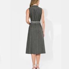 ADELYN RAE Reya Contrast Pipped Stripe Sleeveless Shirt Midi Dress Charcoal/White