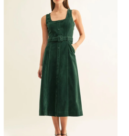 ADELYN RAE Kensley Vegan Suede Contrast Pipped Midi Dress Hunter Green