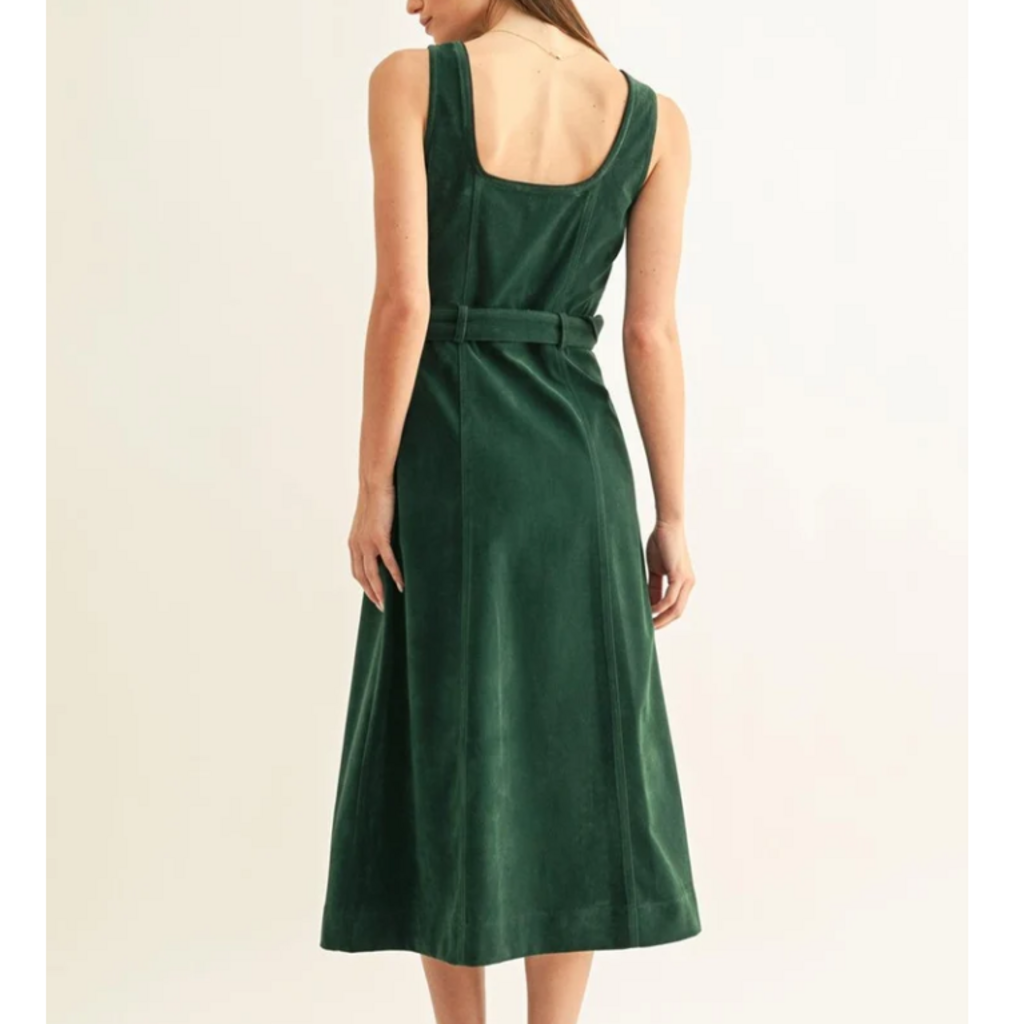 ADELYN RAE Kensley Vegan Suede Contrast Pipped Midi Dress Hunter Green