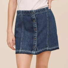 BUTTON FRONT MINI SKIRT DARK RINSE WASH