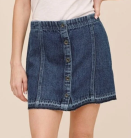 BUTTON FRONT MINI SKIRT DARK RINSE WASH