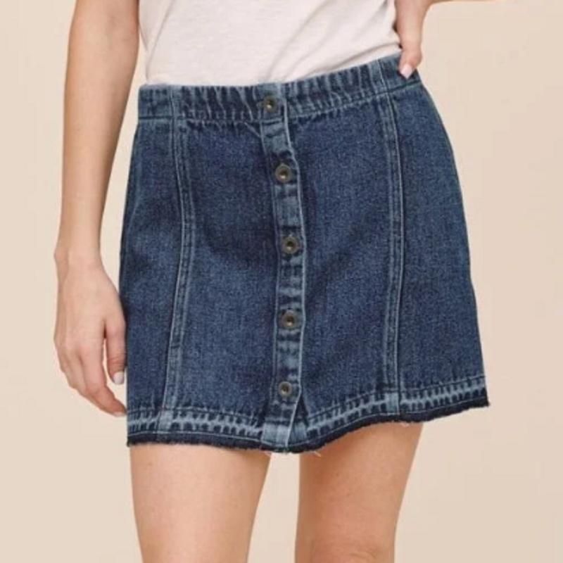 BUTTON FRONT MINI SKIRT DARK RINSE WASH