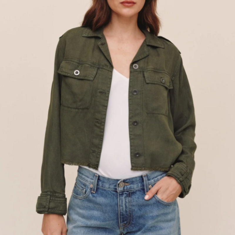 UTILITY CROP BUTTON DOWN-ARMY OLIVE