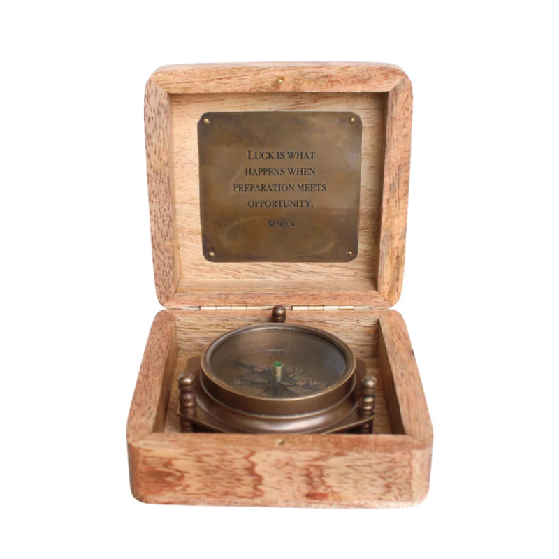 Sugarboo Luck Is What Compass in Wooden Box