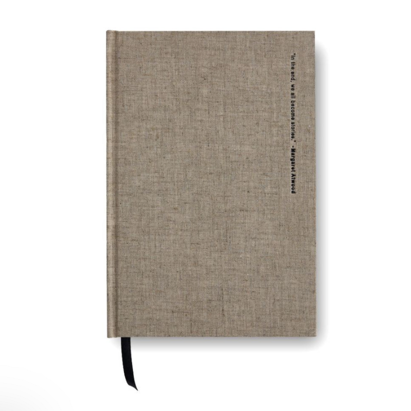 We All Become Stories Taupe Linen Notebook