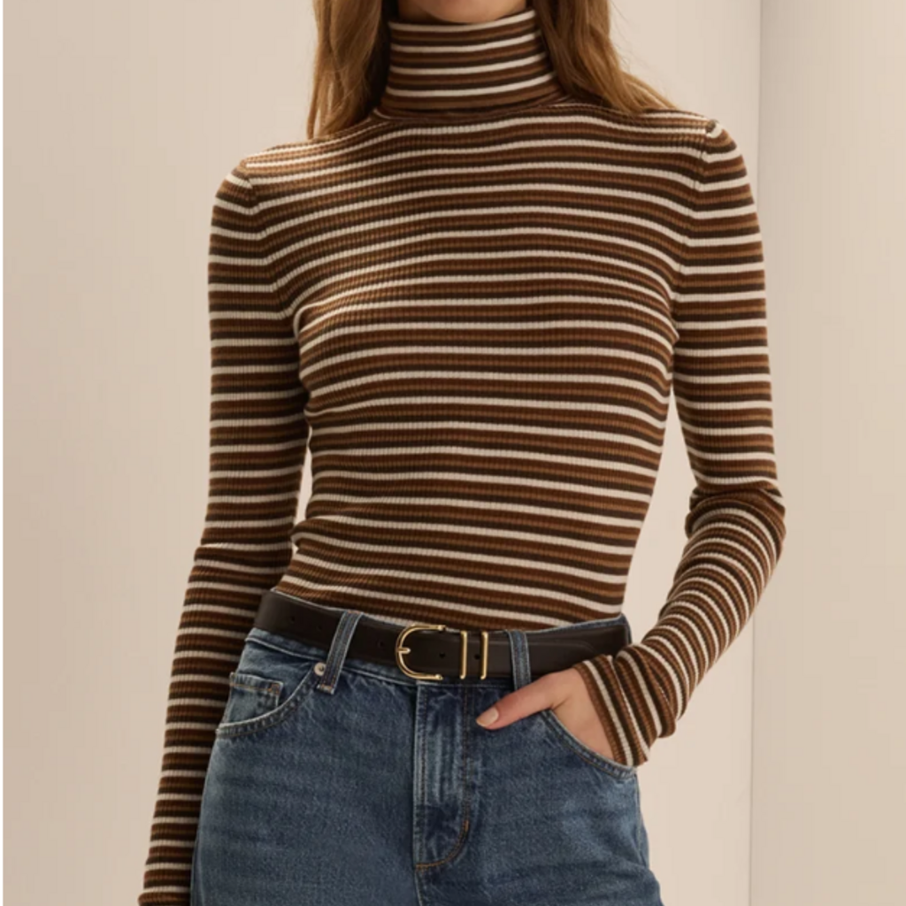 FAVORITE DAUGHTER THE AMELIA LONG SLEEVE TOFFEE MINI STRIPE