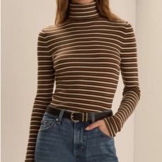 FAVORITE DAUGHTER THE AMELIA LONG SLEEVE TOFFEE MINI STRIPE