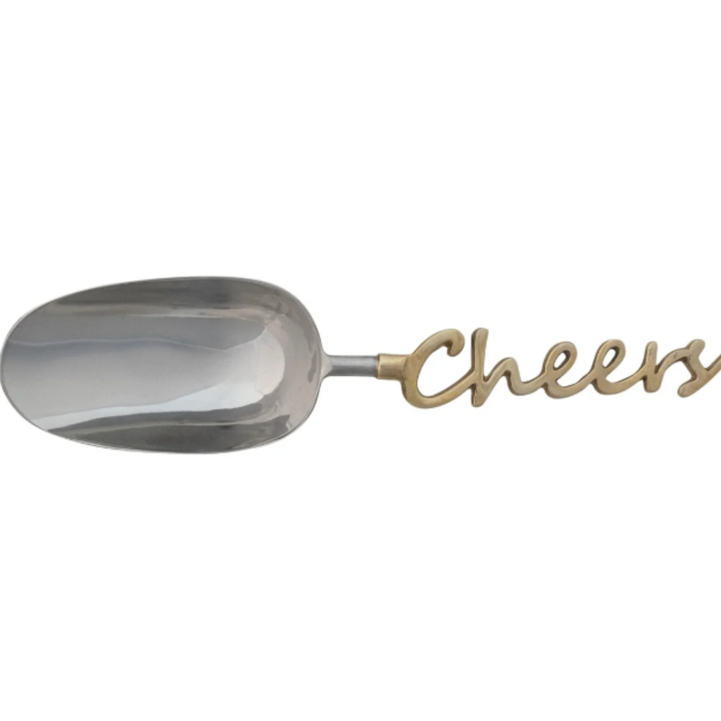 Stainless Steel Scoop w Brass Handle "Cheers"