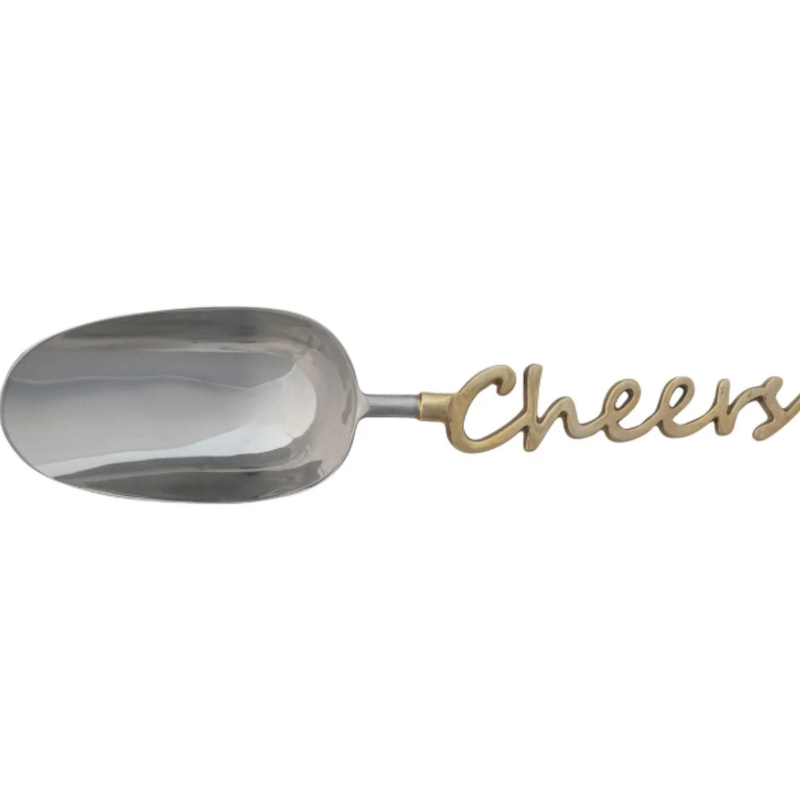 Stainless Steel Scoop w Brass Handle "Cheers"