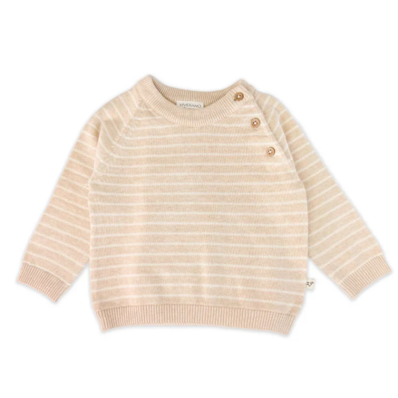 Viverano Milan Knit Baby Stripe Button Pullover Heather Oat