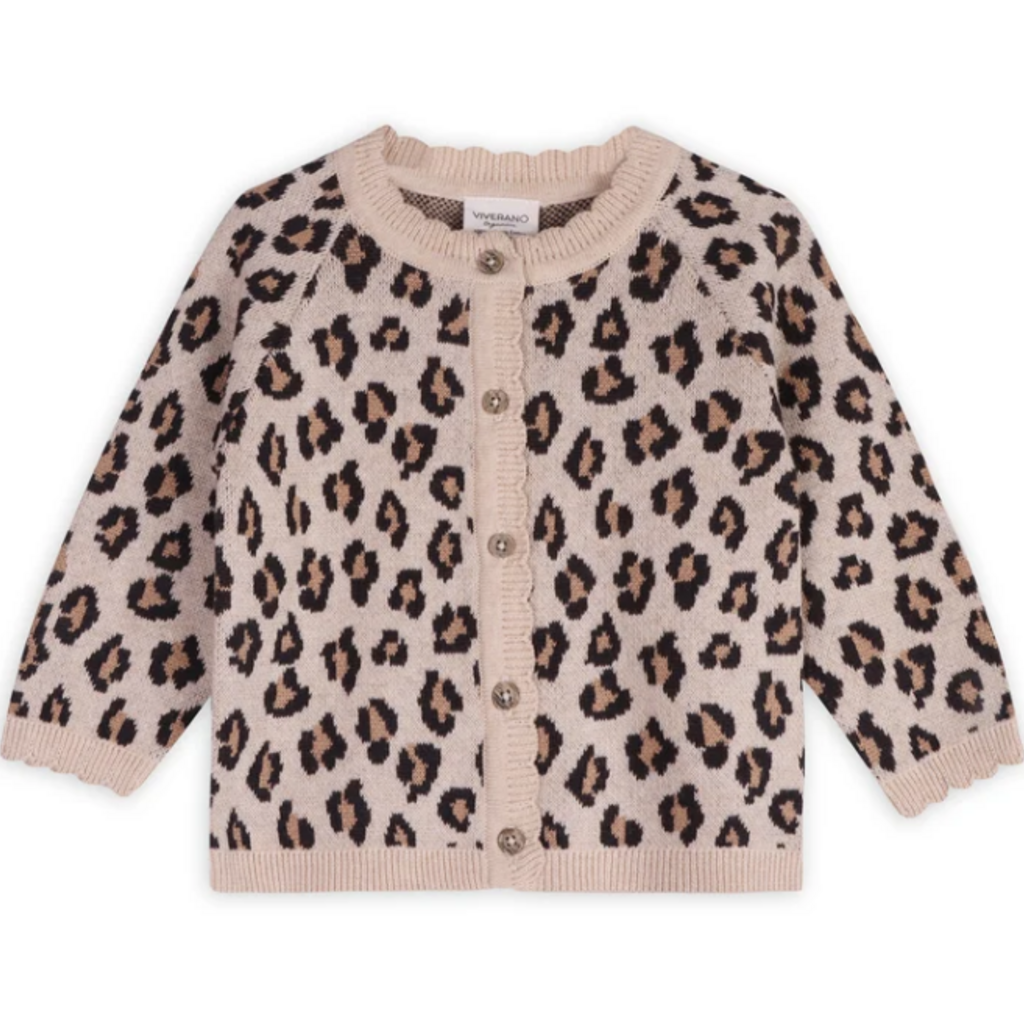 Viverano 256221-OH-03M	Leopard Jacquard Sweater Knit Baby Cardigan (Organic Cotton) - Color: Oatmeal Heather