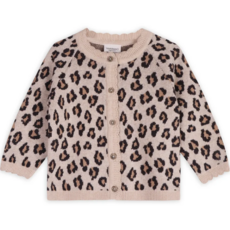 Viverano 256221-OH-03M	Leopard Jacquard Sweater Knit Baby Cardigan (Organic Cotton) - Color: Oatmeal Heather