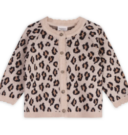 Viverano 256221-OH-03M	Leopard Jacquard Sweater Knit Baby Cardigan (Organic Cotton) - Color: Oatmeal Heather