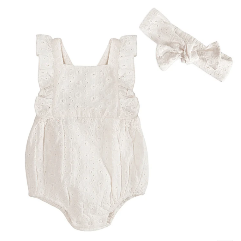 Viverano Alaina Schiffli Baby Romper + Headband