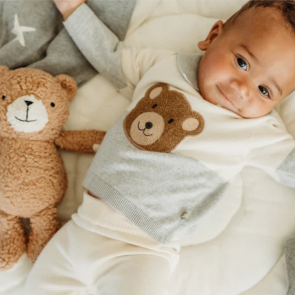 Viverano Peanut Lil Bear Sherpa Knit Stuffed Animal Toffee Brown