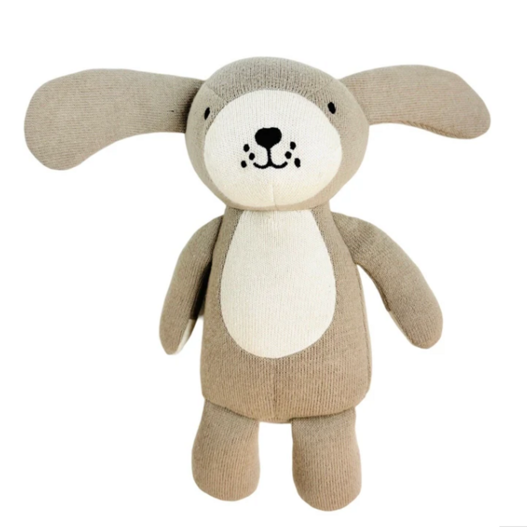 Viverano Rocky Lil Dog Sherpa Knit Stuffed Animal  Linen Grey