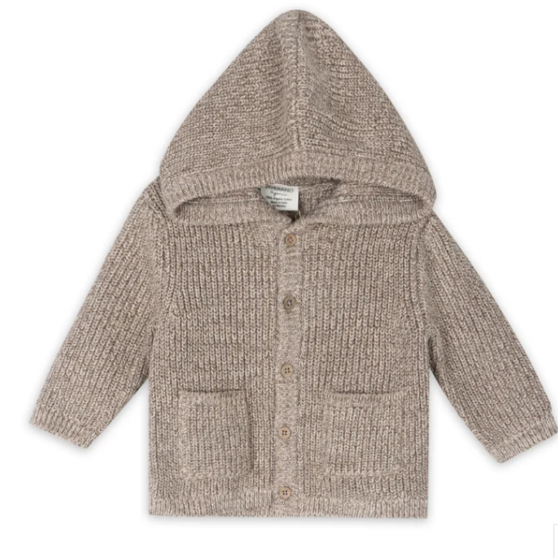 Viverano Classic Chunky Knit Baby Hooded Jacket Cocoa Heather Mix
