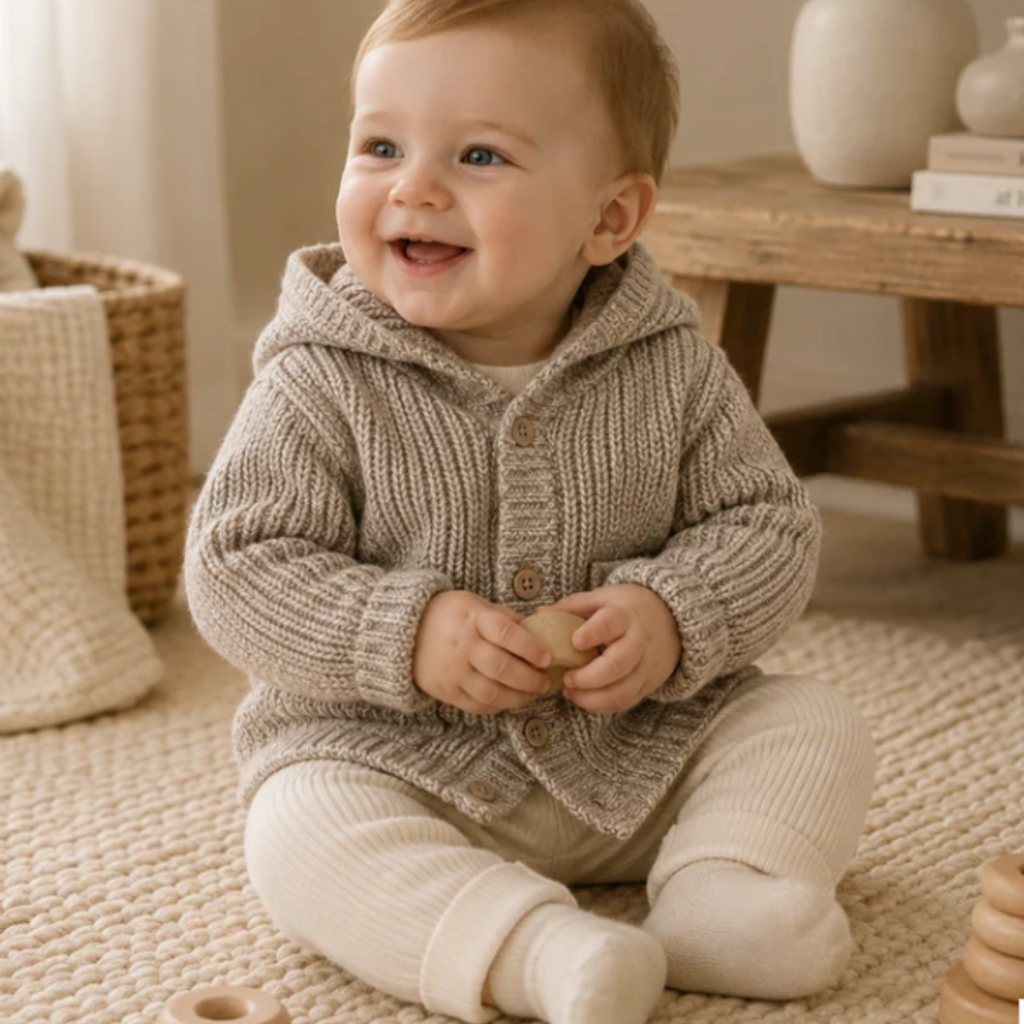 Viverano Classic Chunky Knit Baby Hooded Jacket Cocoa Heather Mix