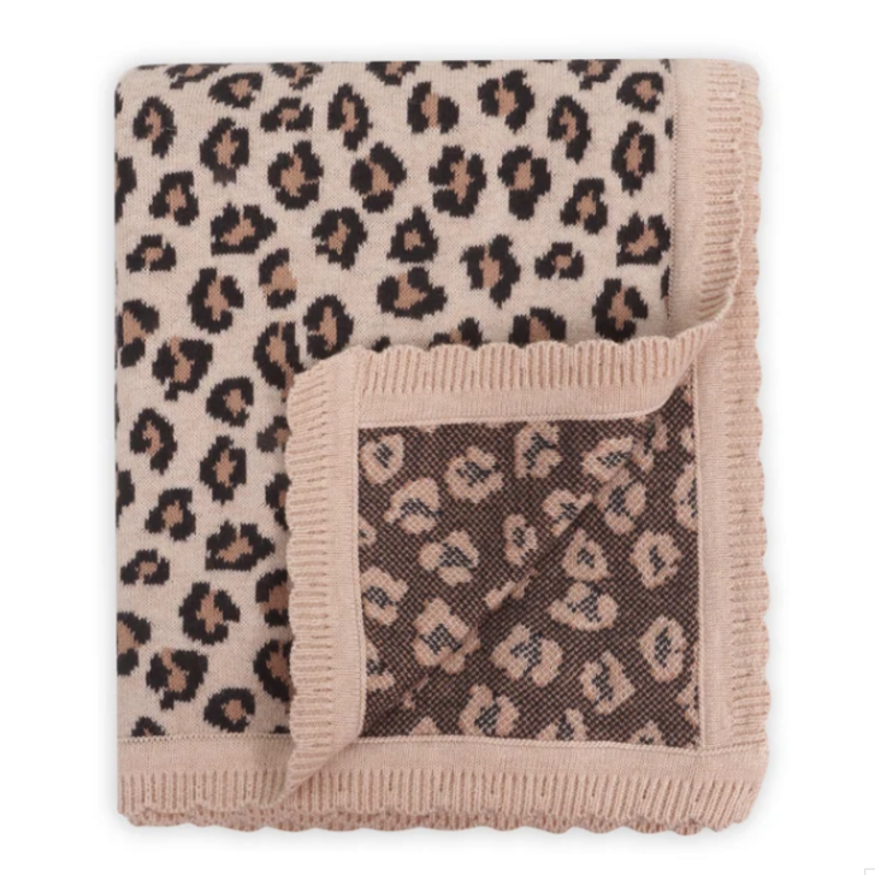 Viverano Leopard Animal - Organic Cotton Jacquard Knit Baby Blanket