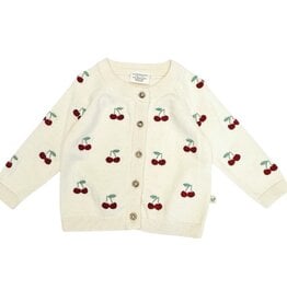 Viverano Cherry Embroidered Sweater Knit Baby Cardigan Sweet Cream