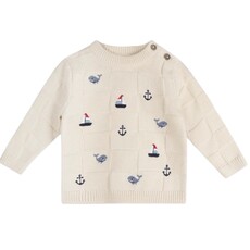 Viverano Miles Nautical Embroidered Baby Pullover Ecru