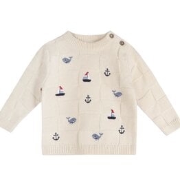 Viverano Miles Nautical Embroidered Baby Pullover Ecru