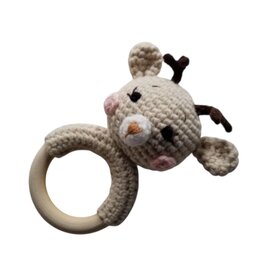 D & C TOYS Khaki Deer Cotton Crochet Rattle Baby Toy