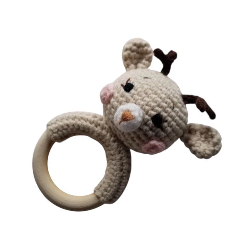 D & C TOYS Khaki Deer Cotton Crochet Rattle Baby Toy