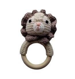 D & C TOYS Lion Teething Ring Hand Crocheted Rattle Toy