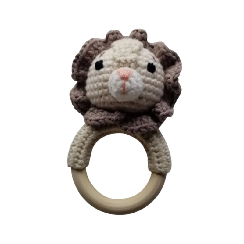 D & C TOYS Lion Teething Ring Hand Crocheted Rattle Toy
