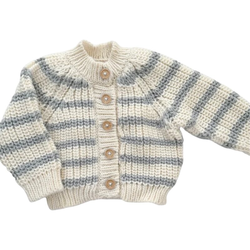 The Blueberry Hill Rib Knit Stripe Cardigan Bowie Grey Baby Kid Sweater