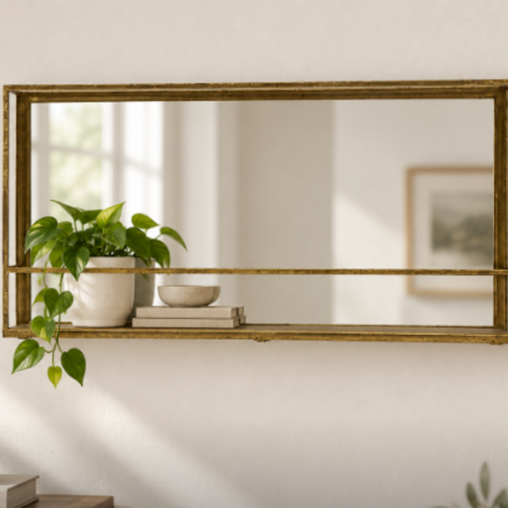 23-1/2"W Metal & MDF Wall Shelf w Mirror