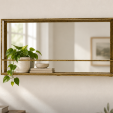 23-1/2"W Metal & MDF Wall Shelf w Mirror