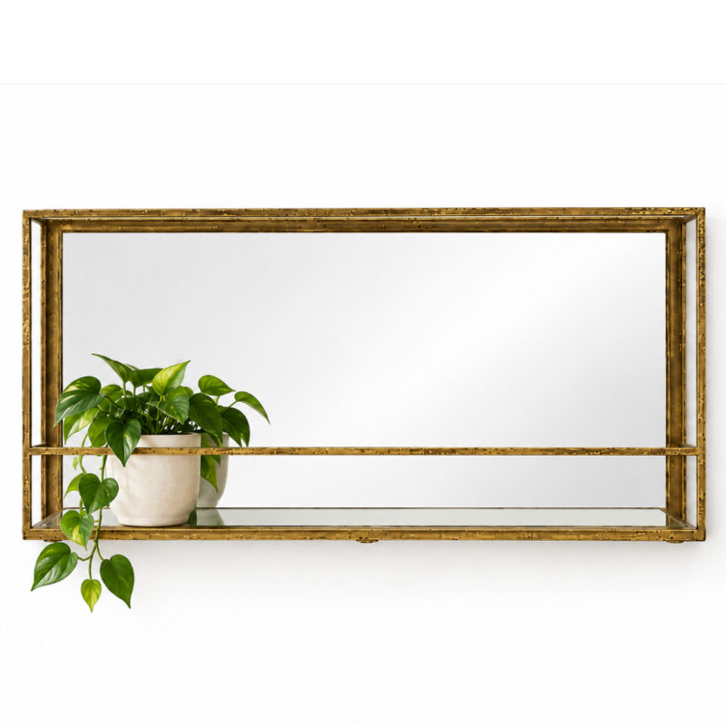 23-1/2"W Metal & MDF Wall Shelf w Mirror