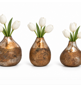 S/3 3-1/2" Rnd x 4"H Metal Vases, Antique Gold Finish