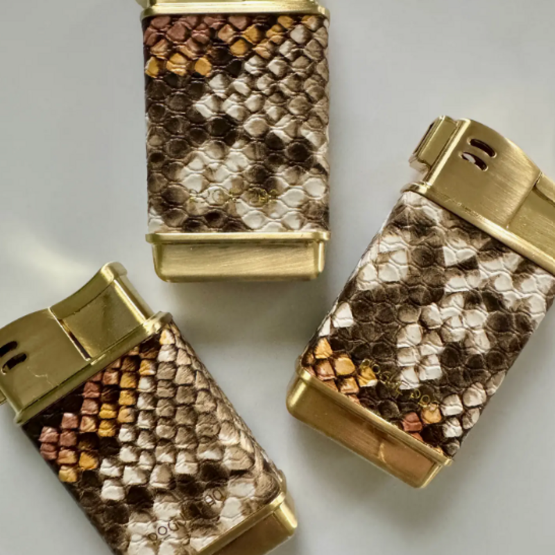 Rogue Paq Refillable Butane Lighters in Vegan Lizard and Snake Skin Neutral Snake