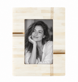 Matr Boomie Mukhendu 4x6 Cream Picture Frame Carved Bone, Brass Bar