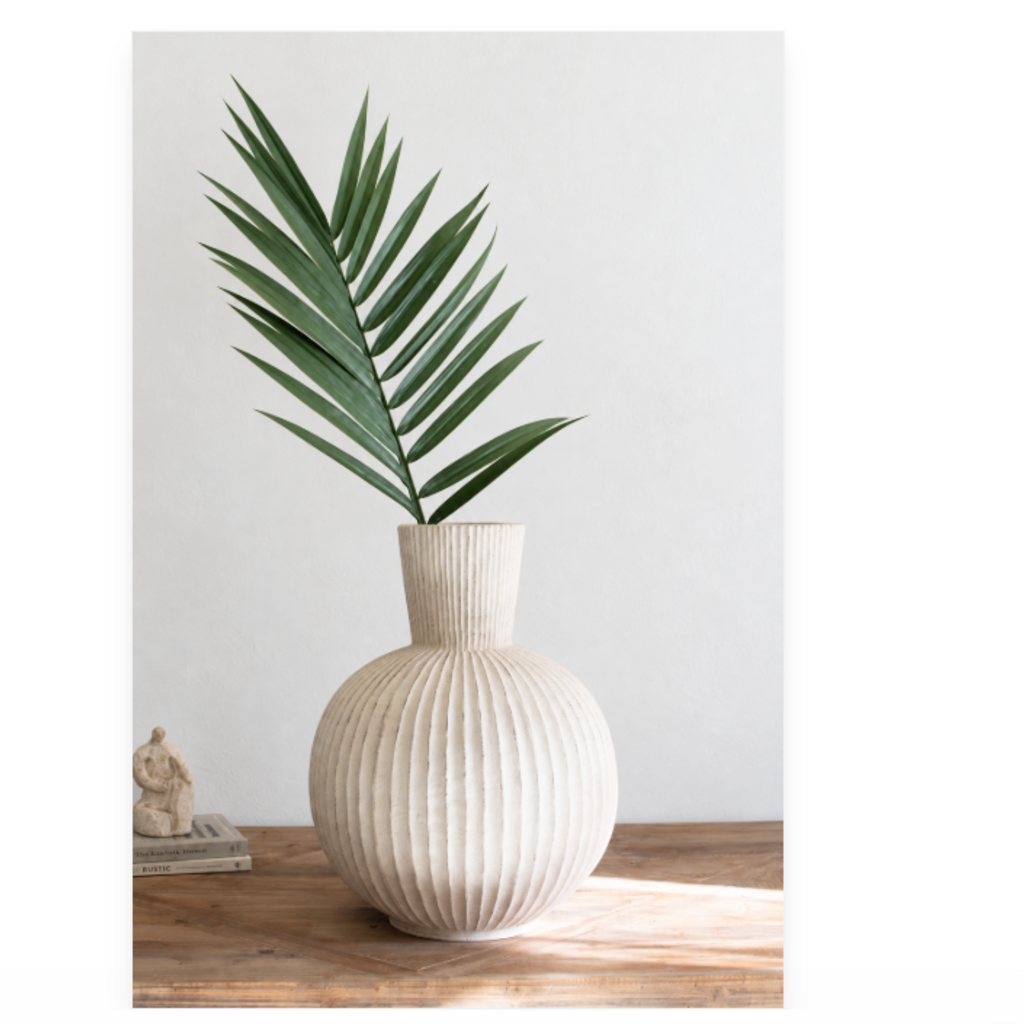 TALL STONE COMPOSITE FLUTED  BULB VASE TALL STONE COMPOSITE FLUTED BULB  VASE