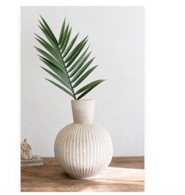 TALL STONE COMPOSITE FLUTED  BULB VASE TALL STONE COMPOSITE FLUTED BULB  VASE
