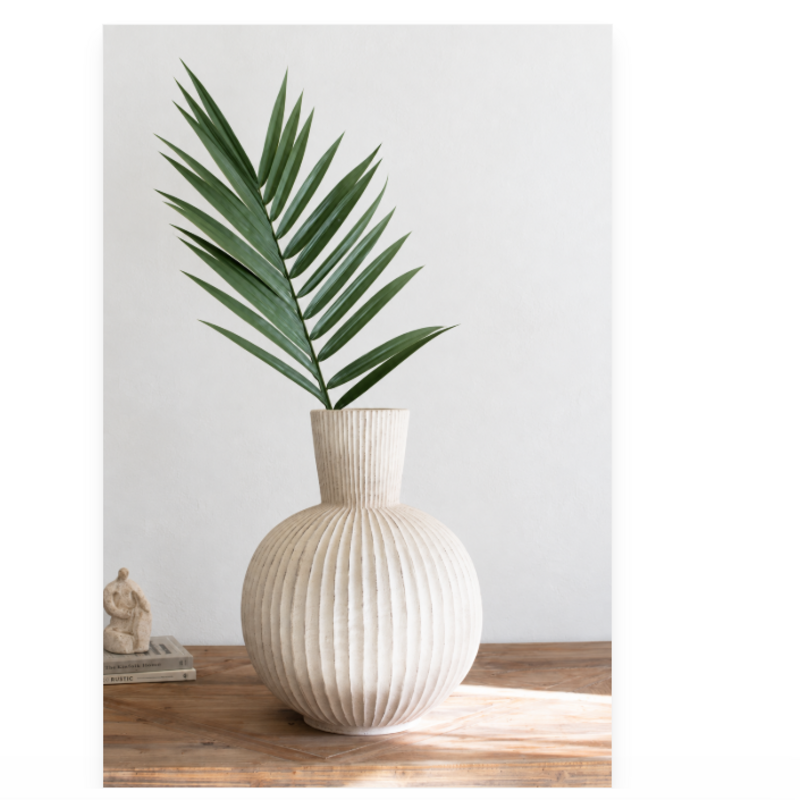 TALL STONE COMPOSITE FLUTED  BULB VASE TALL STONE COMPOSITE FLUTED BULB  VASE