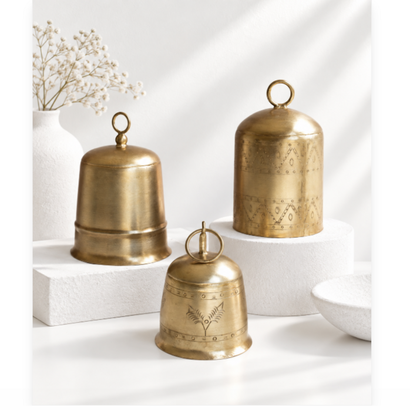 SET OF THREE BRASS FINISH  BELLS SET