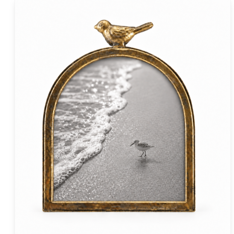Metal Photo Frame W Bird, Gold Finish