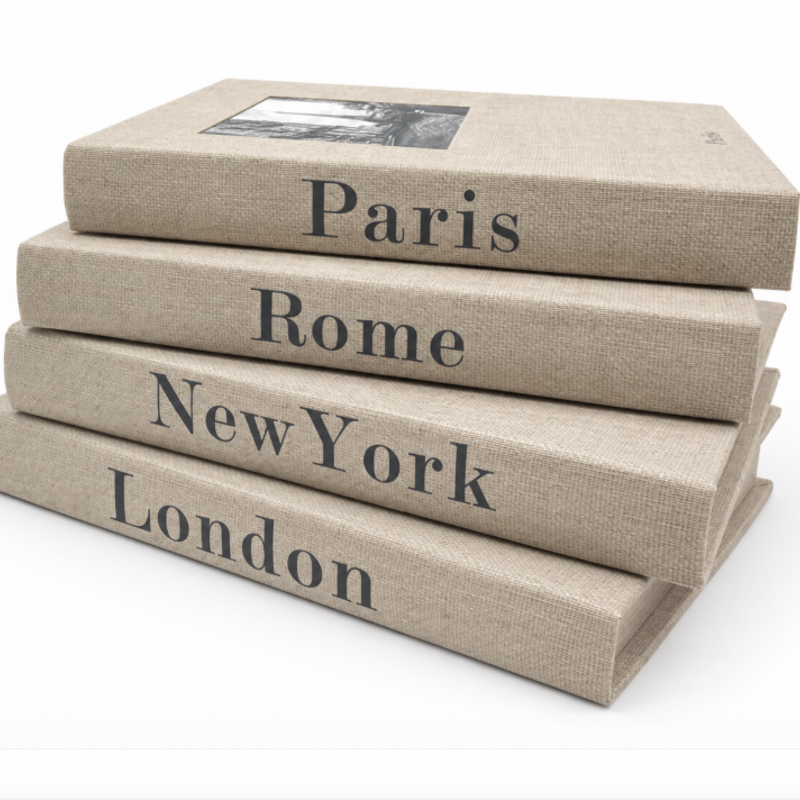 Linen Book Storage Box City Name,  S/4  NY ROME LONDON PARIS