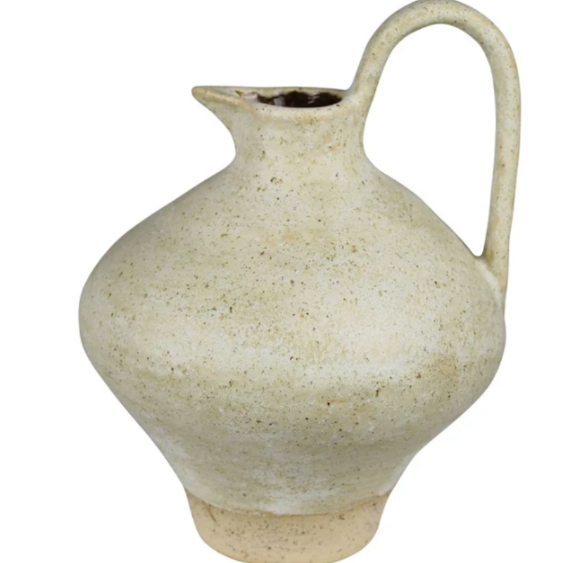 Umbria Pitcher with Tall Handle, Ceramic, White - Lrg