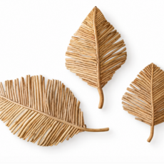 SET OF THREE TEAKWOOD LEAVES WALL ART