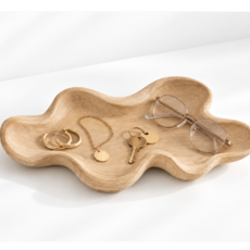 Decorative Paulownia Wood Organic Shaped Scalloped Tray, Natural